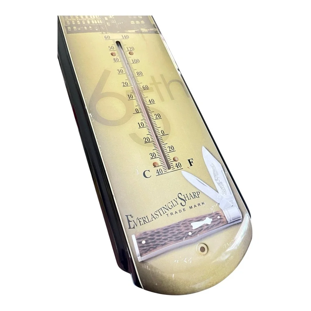 Vintage Schrade Walden Cutlery Metal Thermometer Advertising Wall Sign 17.5x4.5